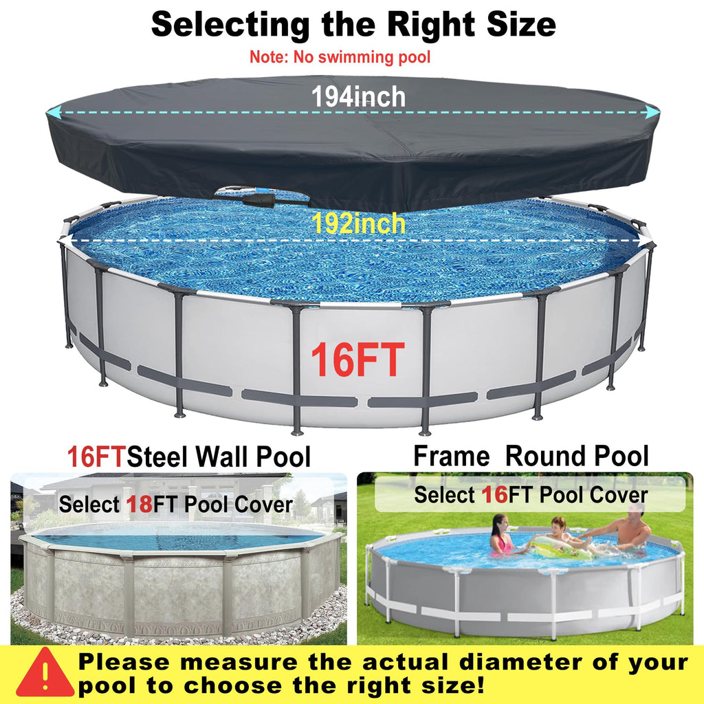 SIHAIAN 16Ft Round Pool Cover, Prevents Water Accumulation Above Ground Pool Cover, Quick Installation and Removal One-Piece Pool Cover, Lockable, Windproof, UV-Resistant, Tear-Resistant Solar Cover