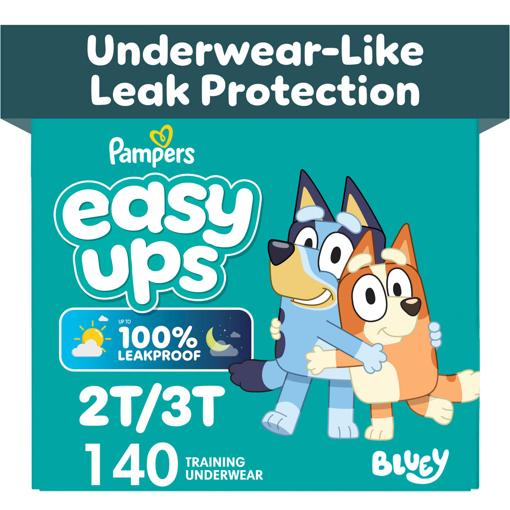 Easy Ups Girls & Boys Potty Training Pants, Size 4 (2T-3T), 140 Count, Bluey Absorbent Pull Up Training Underwear, Up to 100% Leakproof Day and Night, Hypoallergenic