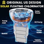 PRAXXIS Chlorine Floater with Solar-Powered Pump, Solar Chlorine Floater with Uniform Distribution, Rotating & Moving Floating Chlorine Dispenser for Pool, Adjustable Flow Pool Chlorine Floater(Blue)