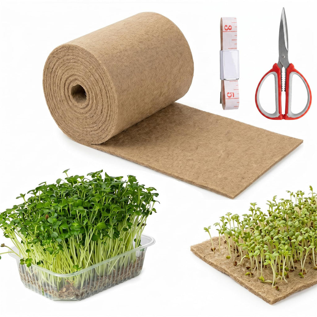 10" x 236" Organic Microgreens Growing Mat, Natural Jute Fiber Grow mats, Organic Hydroponic Pads, Breathable Grass Seed mat for Germination Trays, Wheatgrass Sprouts Microgreen, Seed Starter