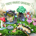44 Pcs Fairy Garden Kit Miniature Fairy Garden House Accessories with Resin Elves Animal Plant Furniture Tiny Figurines Decor, Enchanted Spring Micro Landscape Ornaments for DIY Dollhouse Terrarium