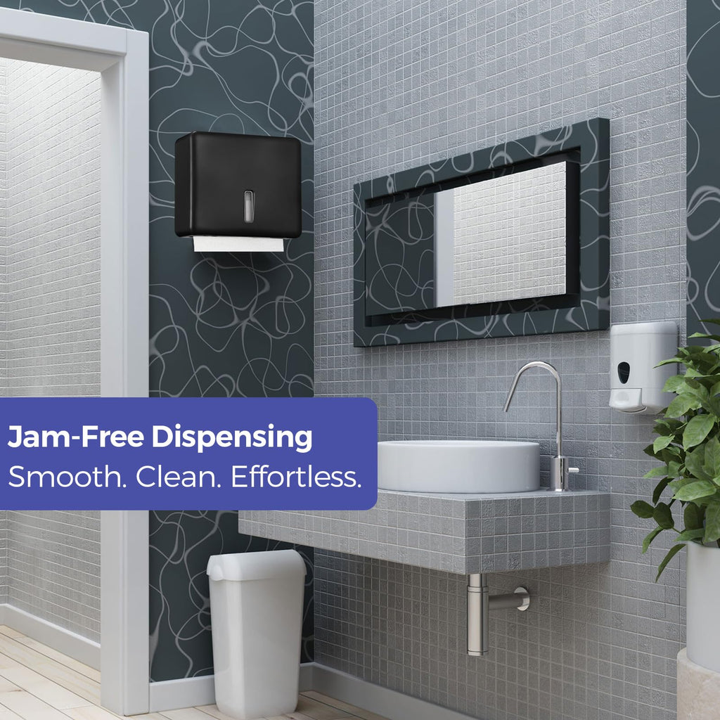 Stardrix Multifold Paper Towel Dispenser Wall Mount (Black) – Large Capacity C-Fold, Trifold, and Folded Commercial Hand Towels Holder for Bathroom & Restroom – Adhesive or Screw Mounted