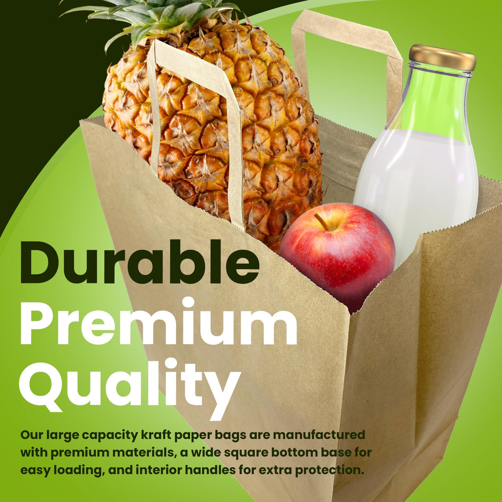 Reli. Paper Grocery Bags w/Handles (100 Pcs, Bulk)(12"x7"x14") Large Paper Grocery Bags with Handles - Heavy Duty 57 Lbs Basis - Shopping, Takeout/To Go, Retail (Brown/Kraft)