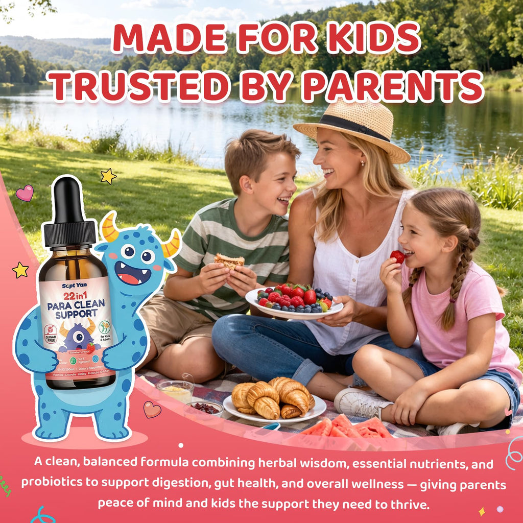 SEPT YAN 22 in 1 Parasite Cleanse for Humans & Kids, Herbal Gut Cleanse Liquid Drops with Wormwood, Black Walnut, Clove, Chlorella, Oregano, Digestive Health Support - Strawberry Flavor, 2 Fl Oz