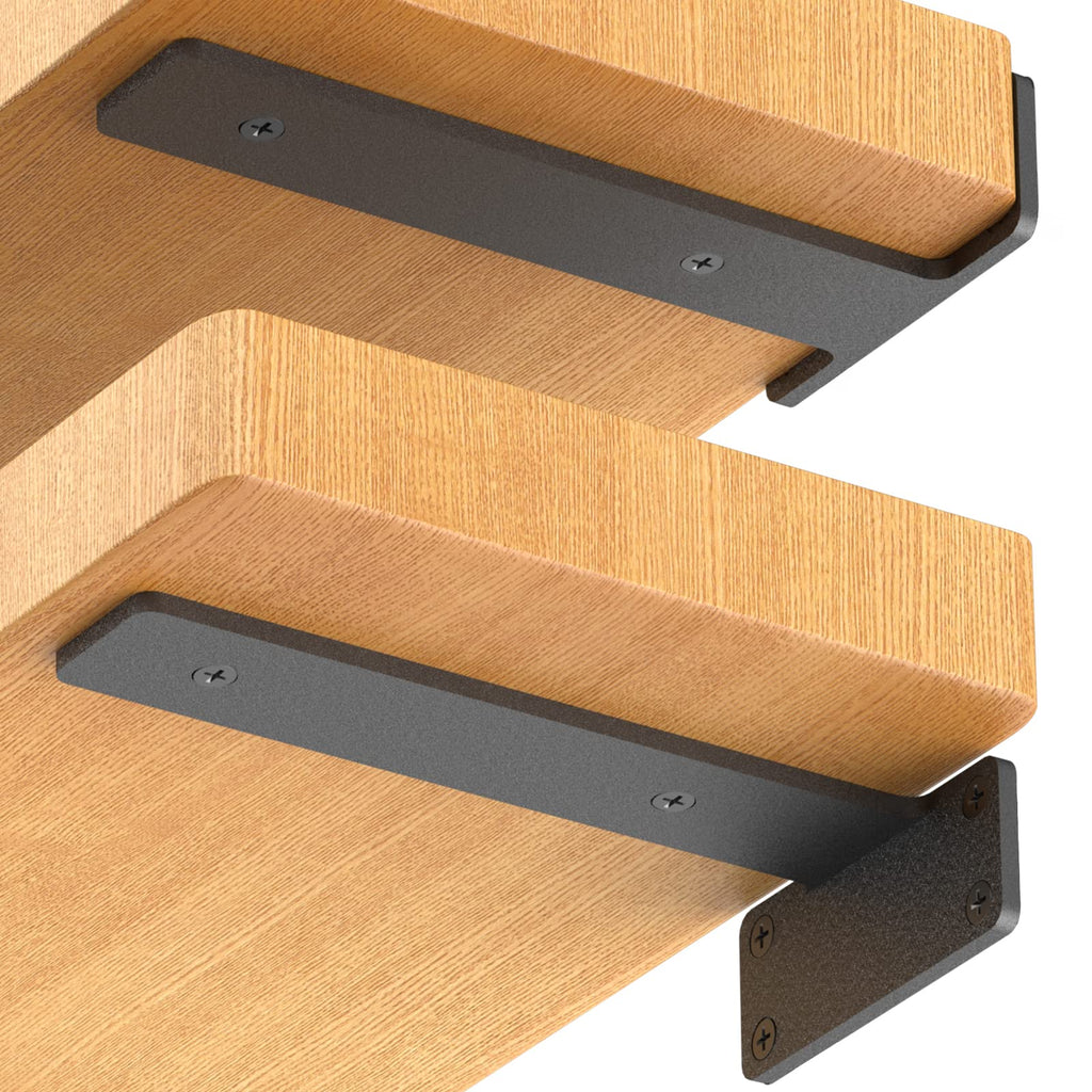 Starunder 6 Pack Floating Shelf Brackets, 6 Inch Heavy Duty Industrial Shelf Bracket, Black Metal L Brackets for Shelves Support DIY(1/5 Inch Thicked)