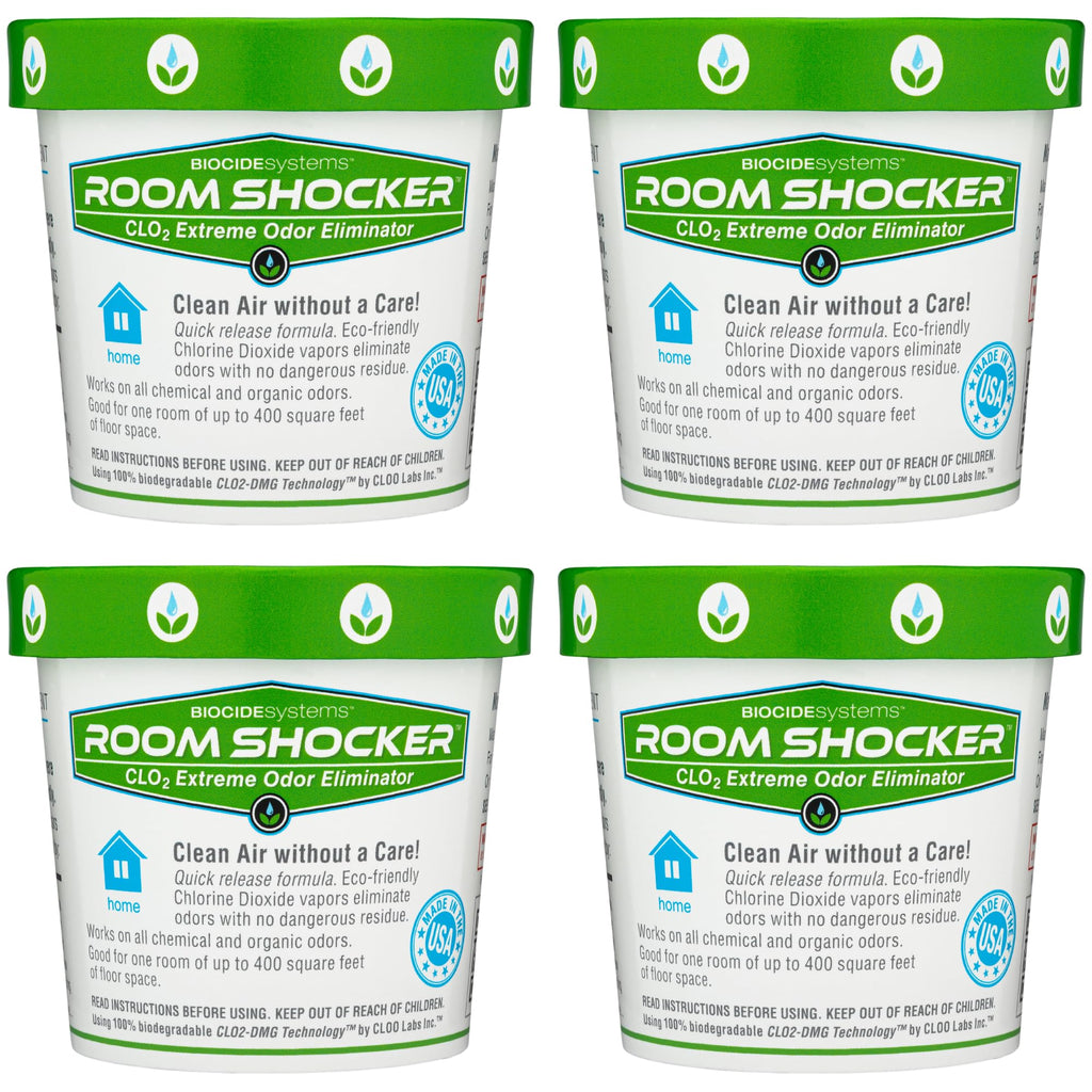 Biocide Systems Room Shocker Strong Odor Eliminator for Home & Office, Eco-Friendly Chlorine Dioxide Odor Bomb for House Interior Up to 400 Square Feet of Floor Space (4-Pack)
