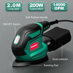 HYCHIKA Detail Sander, 14,000 OPM Compact Electric Sander Tool with 12 Pcs Sandpapers,Efficiency Dust Collection System,Suitable for Tight Spaces Sanding,Polishing,Removing Paint in Home Decoration