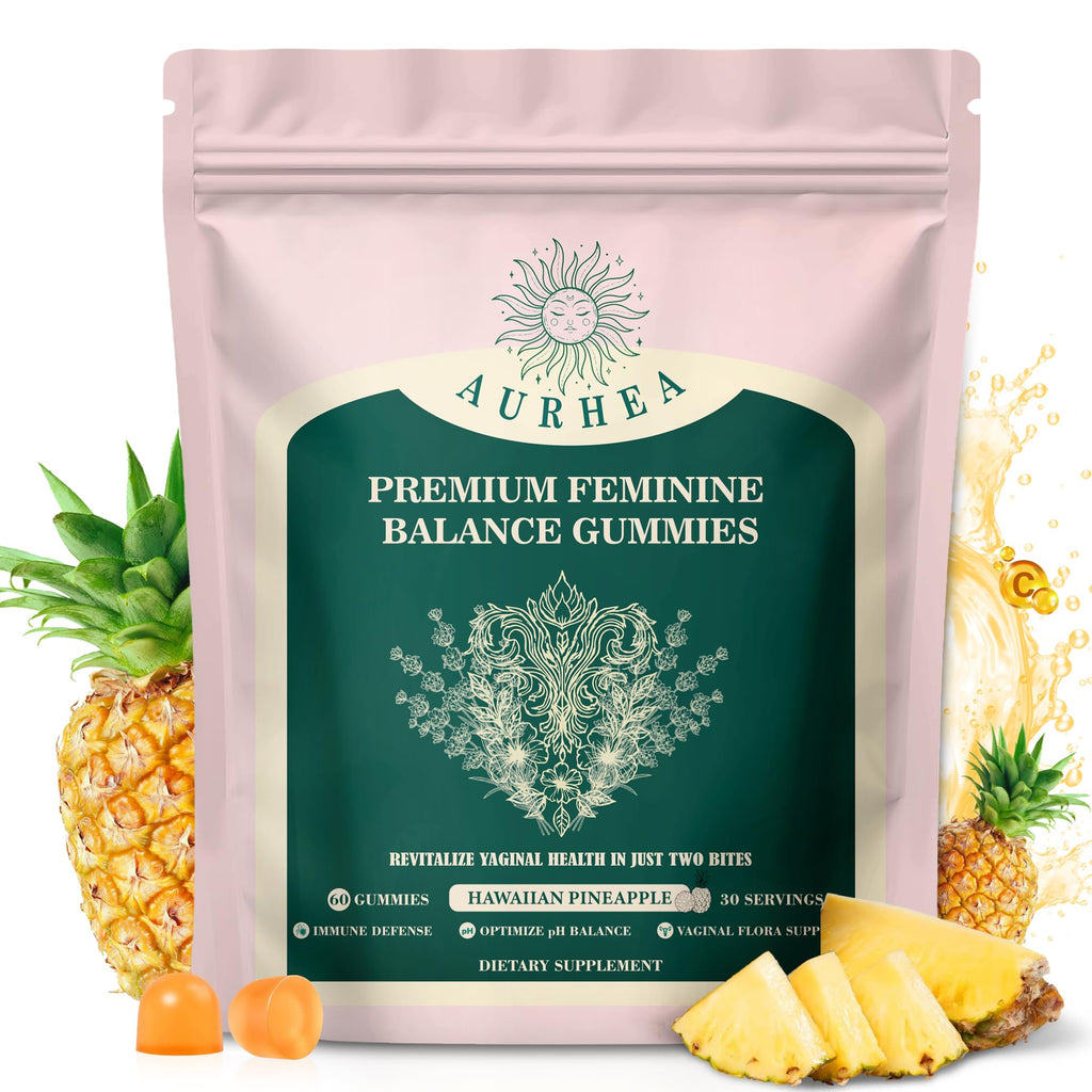 AurHea Premium Feminine Balance Gummies for Women - pH Balance & Wellness Support with Hawaiian Pineapple, Vegan Gluten-Free Supplement - 60 Count