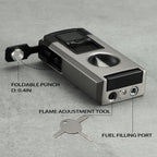 All in One Jet Flame Butane Torch Lighter Built-in Cutter V Cut, Punch, Holder Function, Draw Enhancer Tool, Refillable and Adjustable Windproof Gas Lighter, Black and Grey (Sold Without Gas)