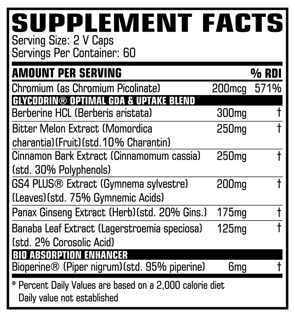 PROCCOR GLYCODRIN - GDA with Berberine, Cinnamon, Banaba, Bittermelon, Panax Ginseng, GS4 Plus and More; 120 V Capsules (60 Servings), Gelatin-Free