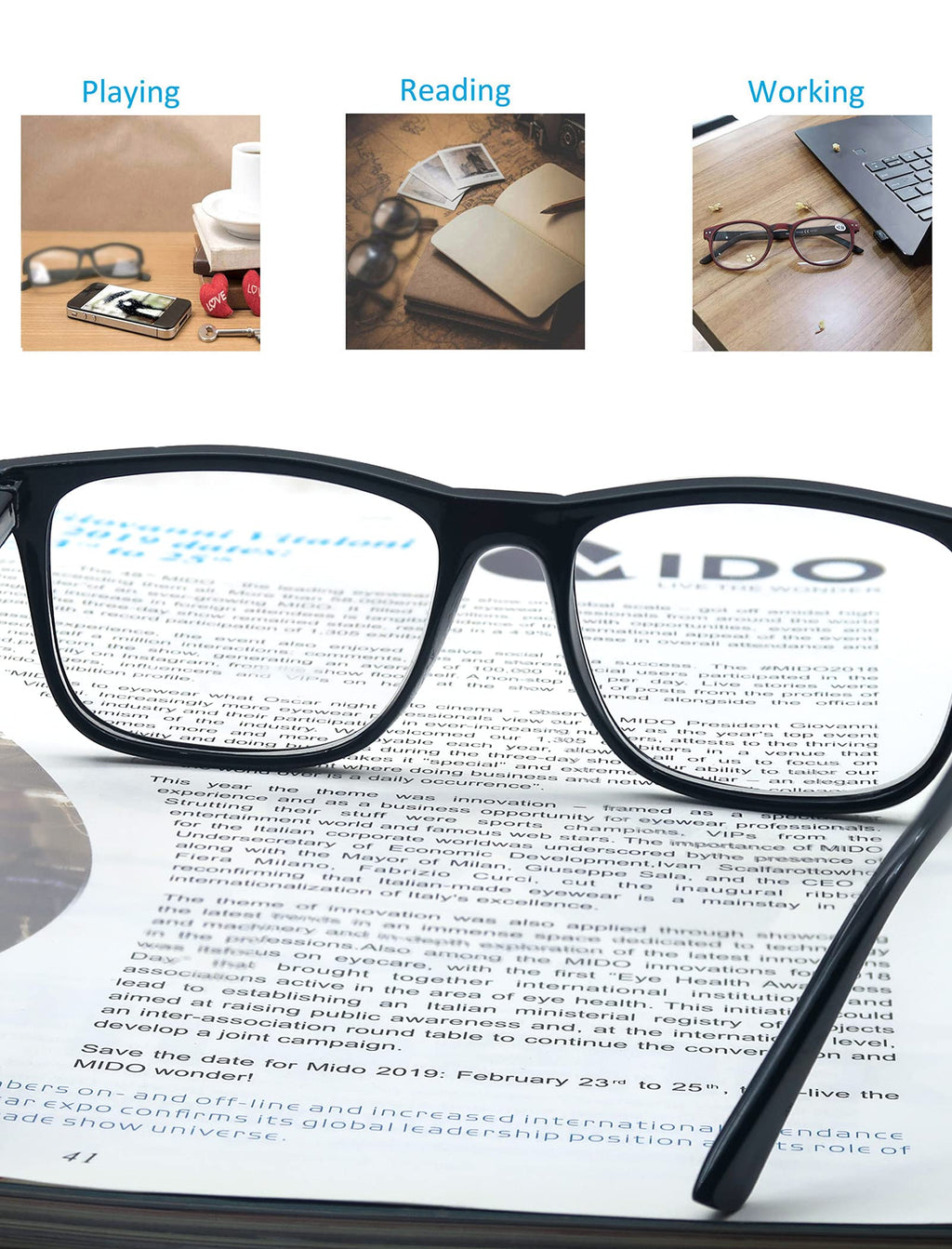 OLOMEE Reading Glasses 1.50 Oversized Large Square Men Readers Black Frame 4 Pack,Comfy Lightweight Eyeglasses for Reading Flexible Spring Hinge