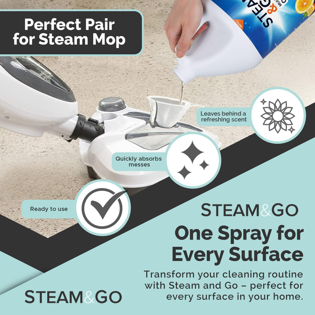 Steam & Go Multi-Purpose Cleaner Spray Refill with Oxy Power for Multi-Surfaces - Removes Stains, Eliminates Odors, & Degreases - Orange Scent, 1 gal