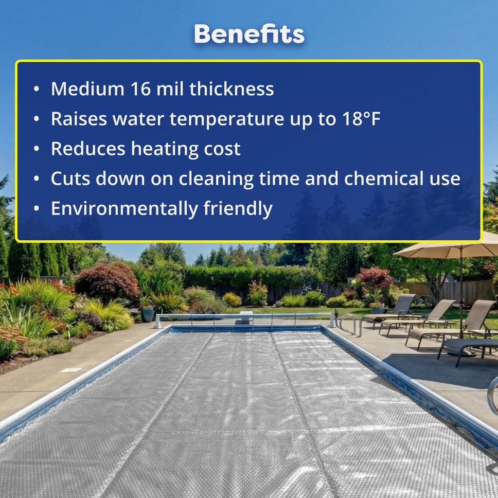 In The Swim 12' x 24' Ultra Silver Rectangle Solar Pool Cover 16 Mil for Solar Heating Above Ground Pools and Inground Pools