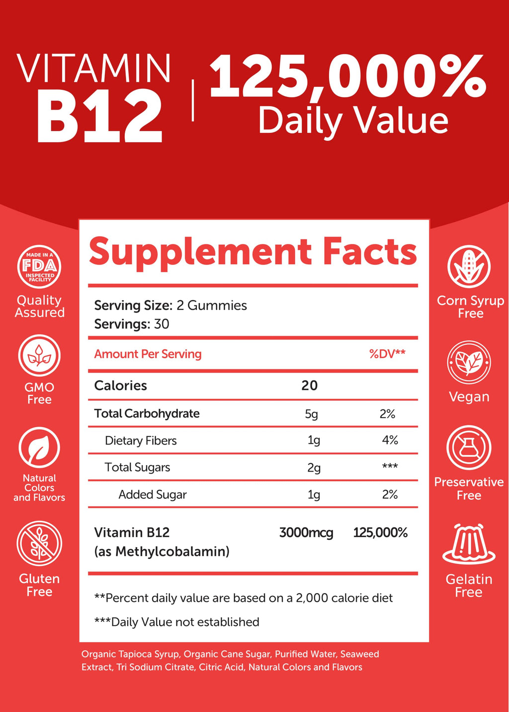 Lunakai Extra Strength 3000mcg Vitamin B12 Gummies - USA Made, Delicious Daily Energy & Metabolism Support - Vegan B12 Methylcobalamin Supplement 60ct