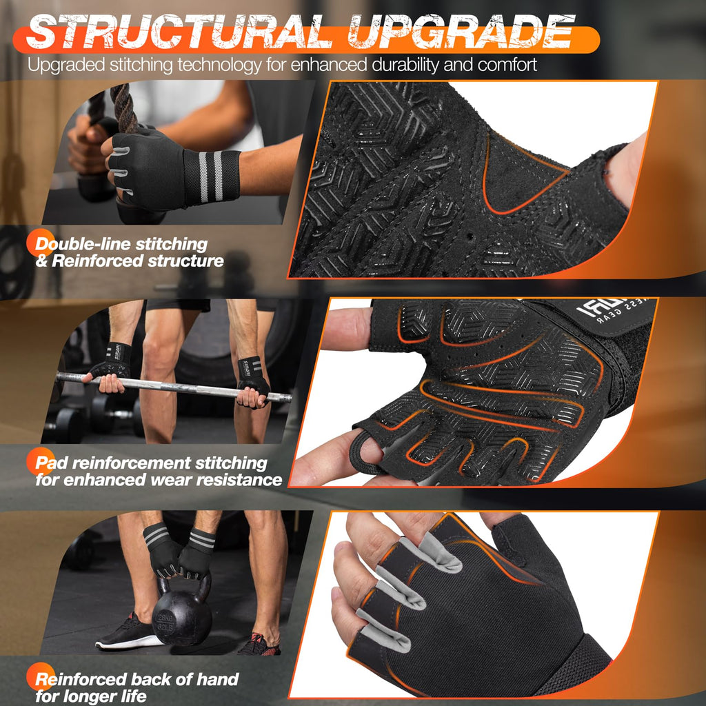 SIMARI Wrist Support Workout Gloves for Men & Women, Weight Lifting Gloves with Padded, Grip, Full Palm Protection, Gift for Gym Exercise, Cycling, Weightlifting Training, Fitness, Black Gray, Size L