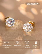 GEMQUEEN Moissanite Earrings Studs 925 Sterling Silver Hypoallergenic 2CT