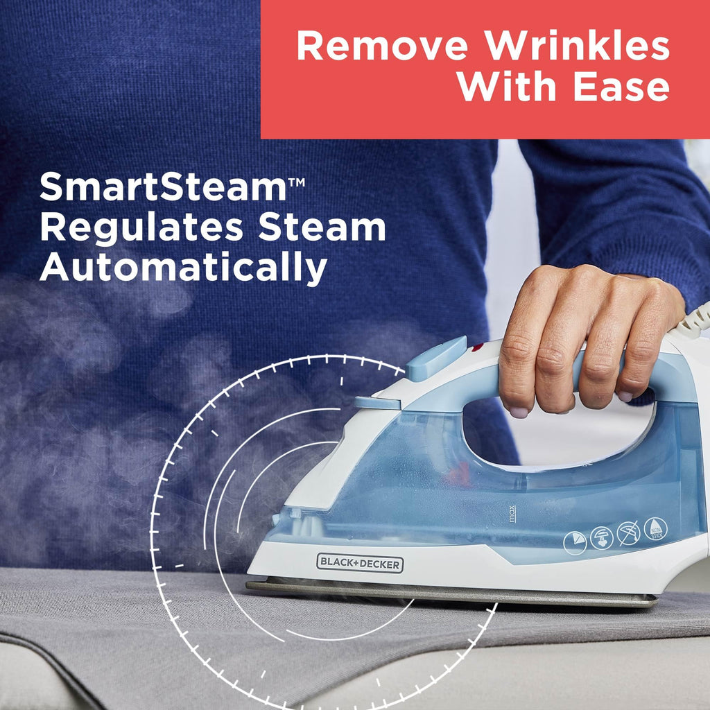 BLACK+DECKER Easy Steam Compact Iron for Clothes, Automatic Shutoff, Nonstick Plate, Light Weight, 1200 Watts