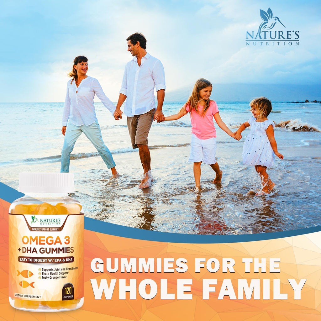 Omega 3 Fish Oil Gummies - 3X Strength Heart Healthy Omega 3 Gummy Supplement with High Absorption DHA & EPA - Joint & Brain Support, Delicious Orange Flavor Fish Oil Natures Vitamin - 120 Gummies