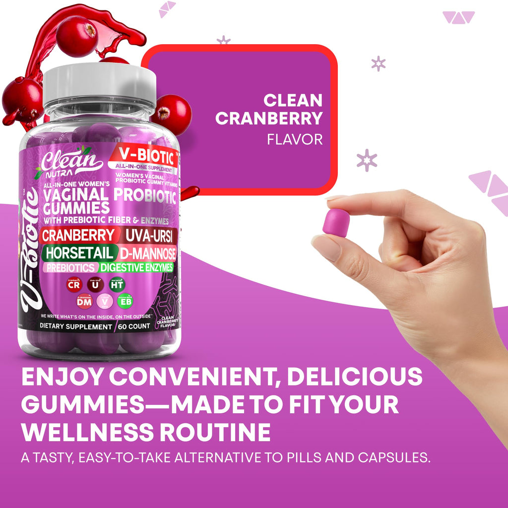 Clean Nutra Vbiotic Gummies, Cranberry, Horsetail, D-Mannose, UVA-Ursi, Probiotic Blend, Enzyme Blend, 60 Count (2)