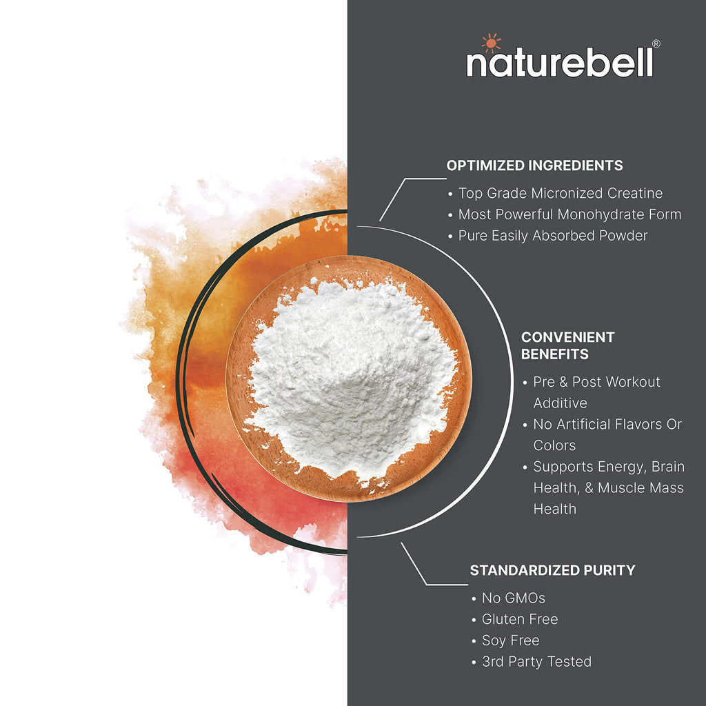 NatureBell 2 Pack Instant Creatine Monohydrate Powder 500g, 5,000mg Per Serving | Micronized, Pure, & Unflavored | Pre-Workout | Keto, Vegan, Filler-Free | 200 Servings (2.2 lb)