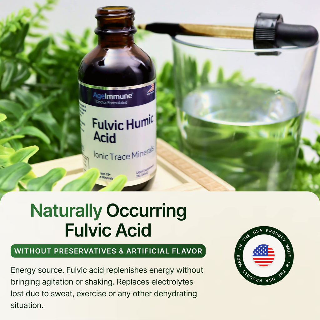 Fulvic Humic Acid 75 + Trace Minerals Liquid Supplement - Plant Derived in USA - Fulvic Acid Minerals Concentrate for Energy, Gut Health and Hydration- 1 gram per Serving - 2 oz.