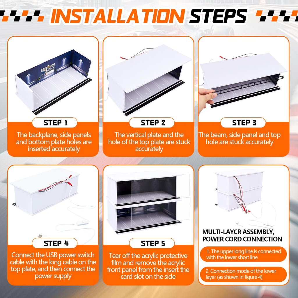 Tujoe 2 Pcs Hot Diecast Wheels Garage Display Case with LED Light and Acrylic Cover 1/64 Scale Diecast Toy Cars Storage Case Holds Max 12 Cars for Model Toy Car Storage Collector (Depot)