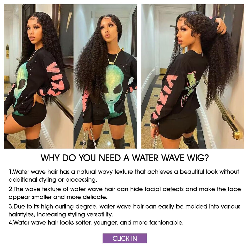 Lemoda 13x6 Full Lace Frontal Virgin Human Hair Wigs 210% Water Wave 13x6 HD Full Lace Frontal Wigs 26Inch Deep Wave Human Hair Wig Wet and Wavy Wig Pre Plucked With Natural Hairline