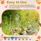 Pelopy Pack of 8 DIY Fairy Garden Beaded Stakes Wands Kit 8 Pcs of 8/32 Inch 12 Inch Threaded Rods and 8 Pcs Hex Nuts and 8 Tops, Stainless Steel Stakes with Toppers (Bright Color, Diamond)