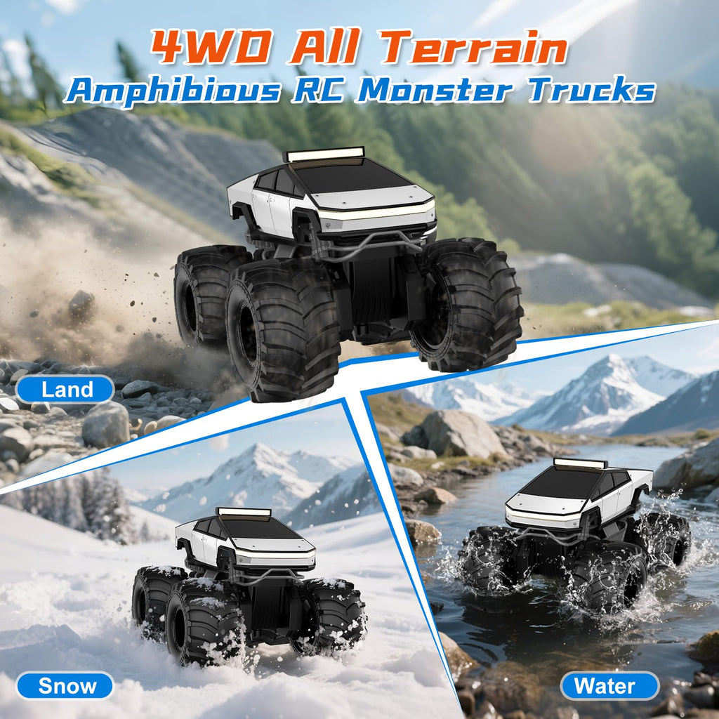 Amphibious Remote Control Car, 1:18 Monster Truck Toys for Boys RC Cars