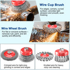 BURMONG 7 PCS Wire Wheel Brush for 4-1/2" Angle Grinder, Carbon Steel Knotted & Crimped Cup/Wheel Brushes (3" & 4"), Heavy Duty Rust, Paint, Corrosion Removal, 5/8"-11 UNC Threaded Arbor