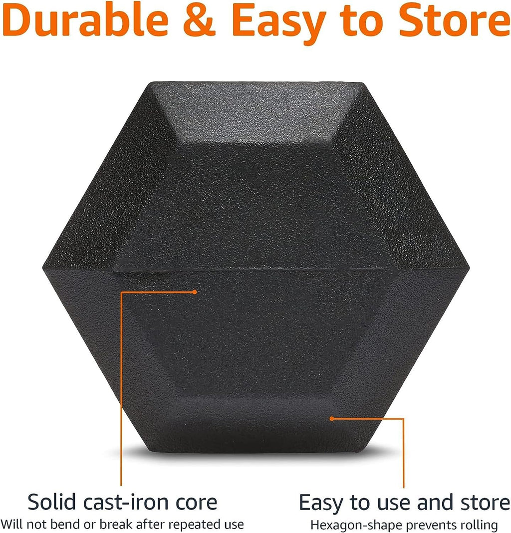 Amazon Basics Rubber Hex Dumbbell Hand Weight with Comfortable Grip for Home and Gym, 15 Pounds, Single