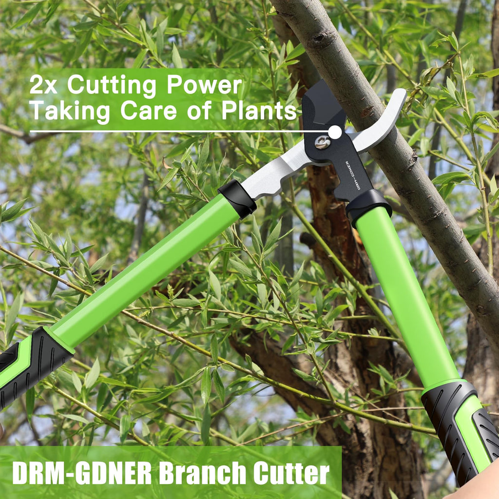 DRM-GDNER 23" SK5 Dual-Blade Loppers Cuts 2" Dry/Wet Branches - Triangular Steel Tube & SecureLock, Heavy Duty Tree Trimmers Green/Black