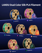 LANDU Silk Dual Color PLA Filament 1.75mm 1KG, 3D Printer Filament Dimensional Accuracy +/- 0.02mm, Coextrusion Filament PLA Shiny Filament Fits for Most FFF 3D Printers,1KG Spool,Gold Silver