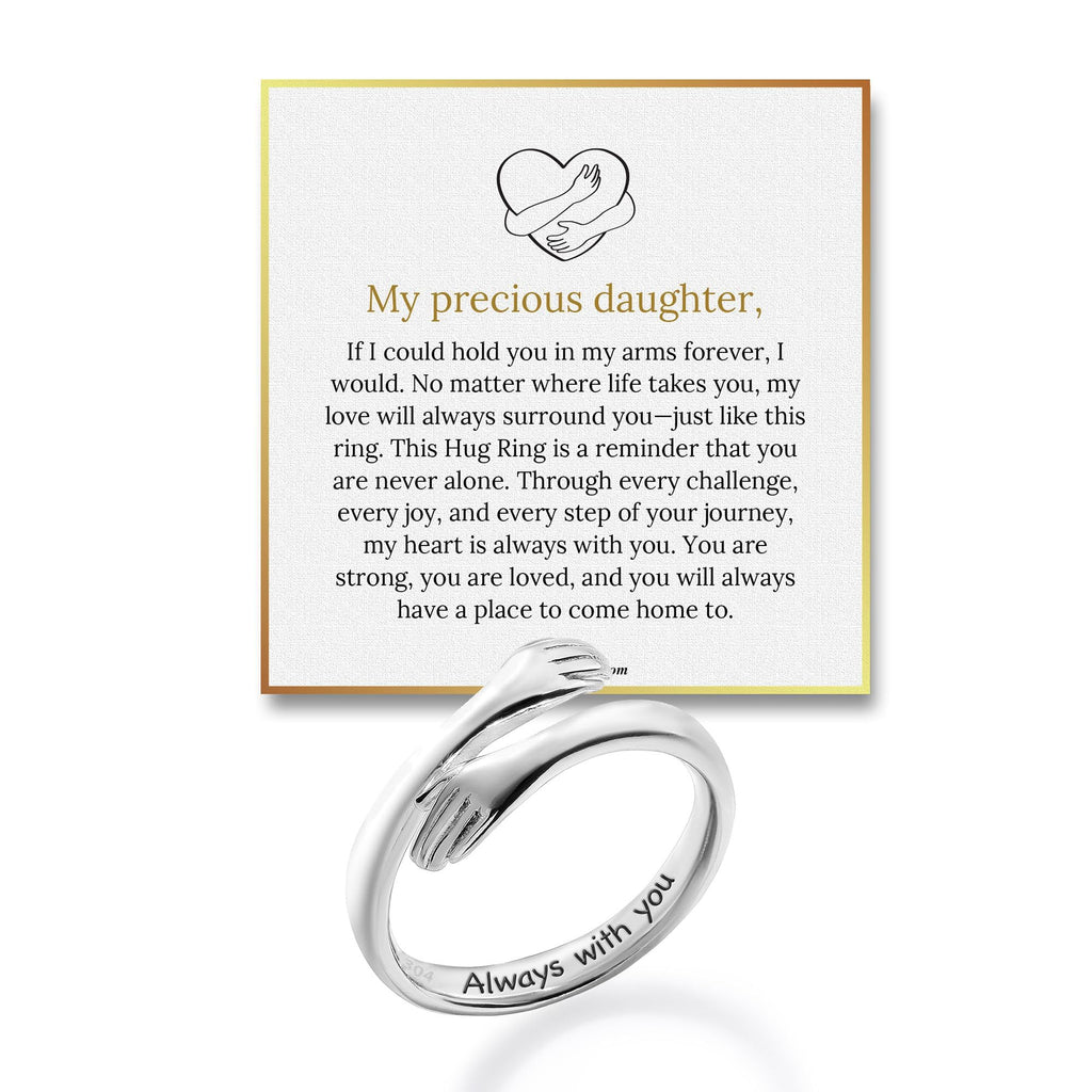 To My Daughter Hug Ring by Hope Rings – Inspirational 304 Stainless Steel Jewelry with “Always With You” Message – Adjustable Ring for Women – Tarnish Free Jewelry Gift for Her – Birthday Gift for Her