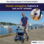 Drive Medical Aluminum Rollator Walker - Fold Up - Padded Seat - 6 Inch Wheels - Lightweight Portable Design - Indoor Outdoor Mobility Aid - Blue