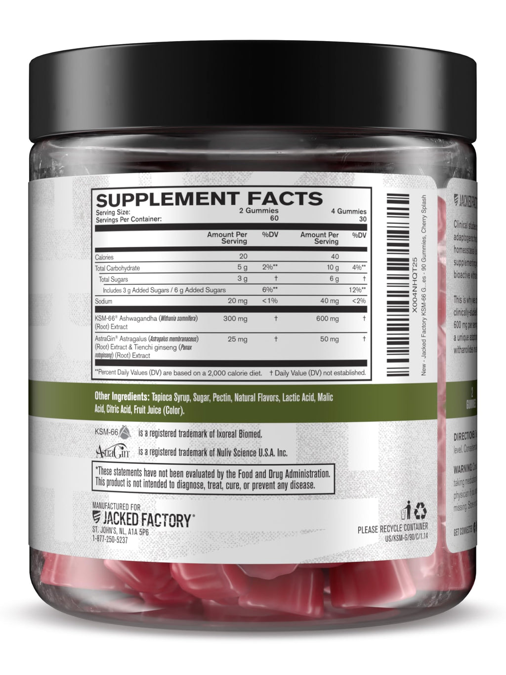 Jacked Factory Ashwagandha Gummies - KSM 66 Ashwagandha Gummies (600mg Per Serving) - Enhance Cognitive Function, Boost Mood, and Promote Hormonal Balance - 120 Gummies, Cherry Splash