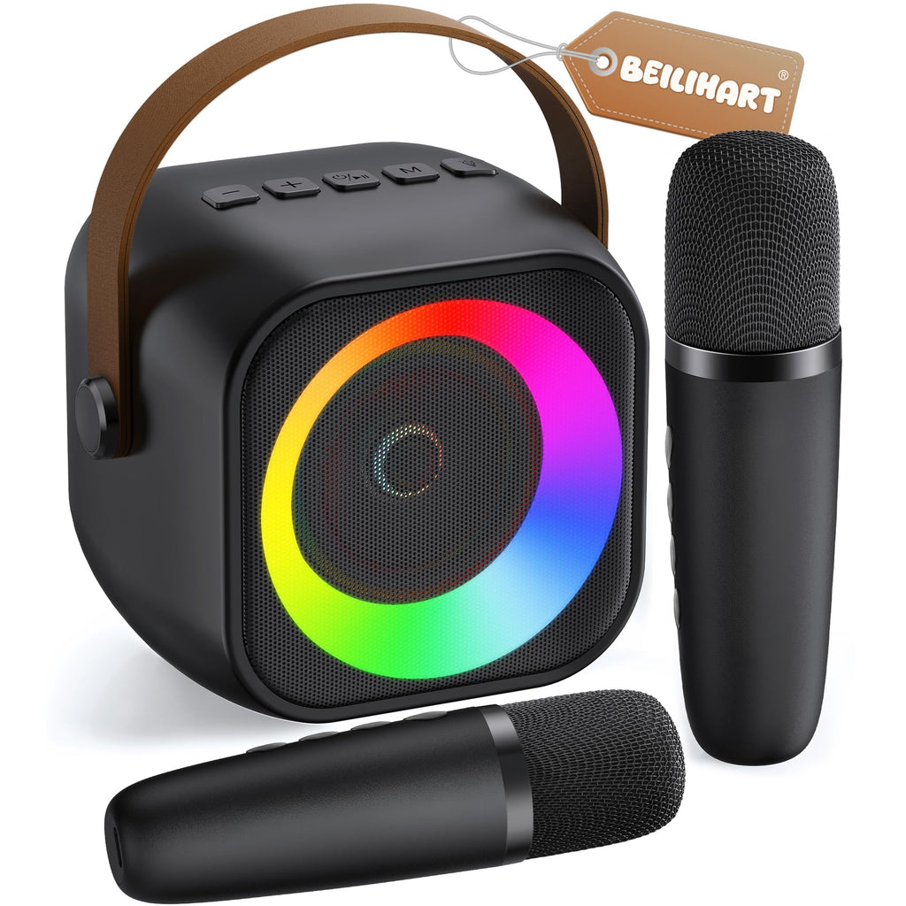 Mini Karaoke Machine,Portable Bluetooth Speaker with 2 Wireless Microphones