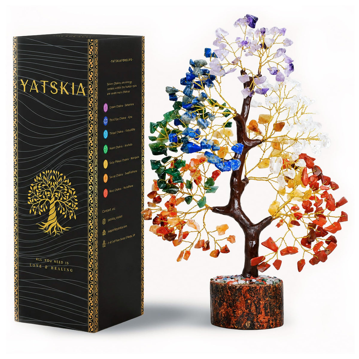 YATSKIA 7 Chakra Tree of Life - Crystals and Healing Stones | Birthday Gifts for Women| Crystal Tree for Positive Energy | Home & Office Decor | Gifts for Mom