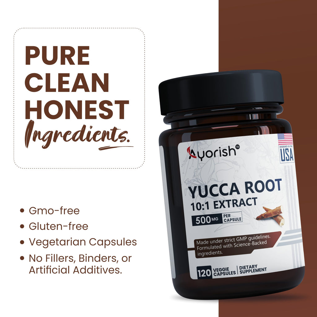 Ayorish Yucca Root Capsules 500mg 120 Count Yucca Root Extract 10:1 Herbal Supplement Plant Based Botanical Capsules Vegan Non GMO Herbal Extract Capsules