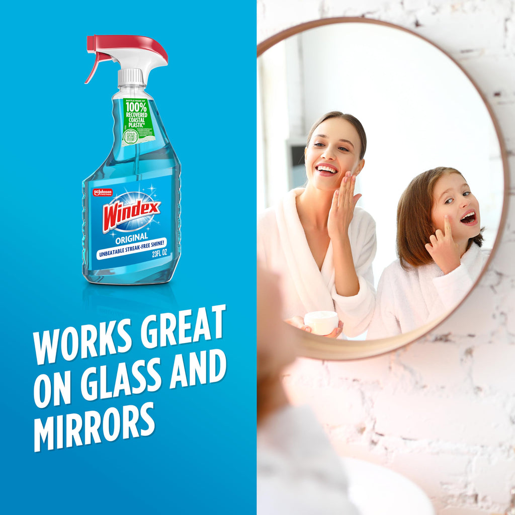 Windex Glass and Window Cleaner Spray Bottle, Bottle Made from 100% Recycled Plastic, Surface Cleaning Spray, Original Blue Scent, 23 Fl Oz (Pack of 6)
