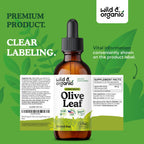 Wild & Organic Olive Leaf Extract Liquid Drops - Immune & Antioxidant Support - Oleuropein Olive Leaf Supplement - Add to Tea Tincture - Vegan, Sugar & Alcohol-Free - 2 fl oz