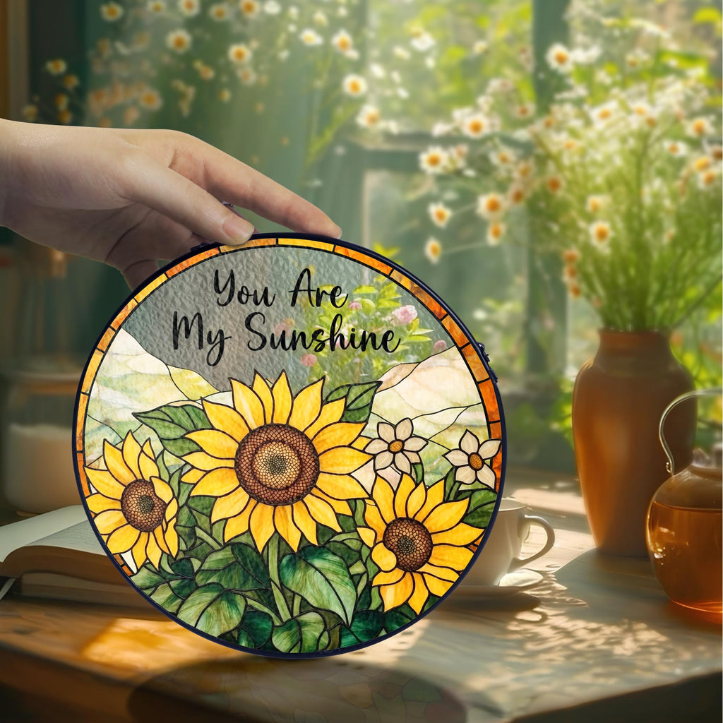 Sunflower Gifts for Women - You are My Sunshine Suncatcher, Birthday Gifts for Mom, Grandma, Mama, Step Mom, Mother in Law from Daughter Son - Sunflowers Suncatcher Stained Glass Window Hanging Decor