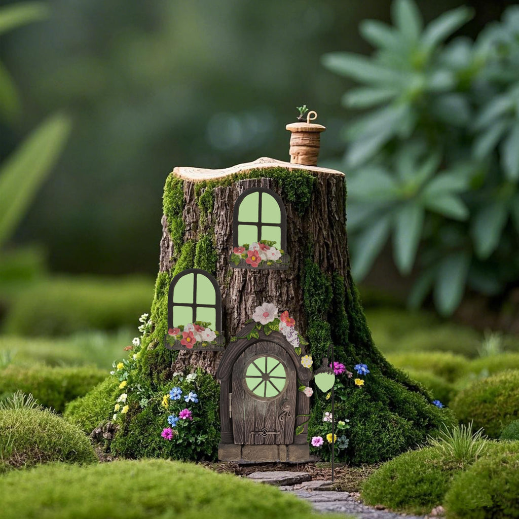 FESTGLOX Fairy Garden Door Windows for Tree Trunk Outdoor, Glow in the Dark