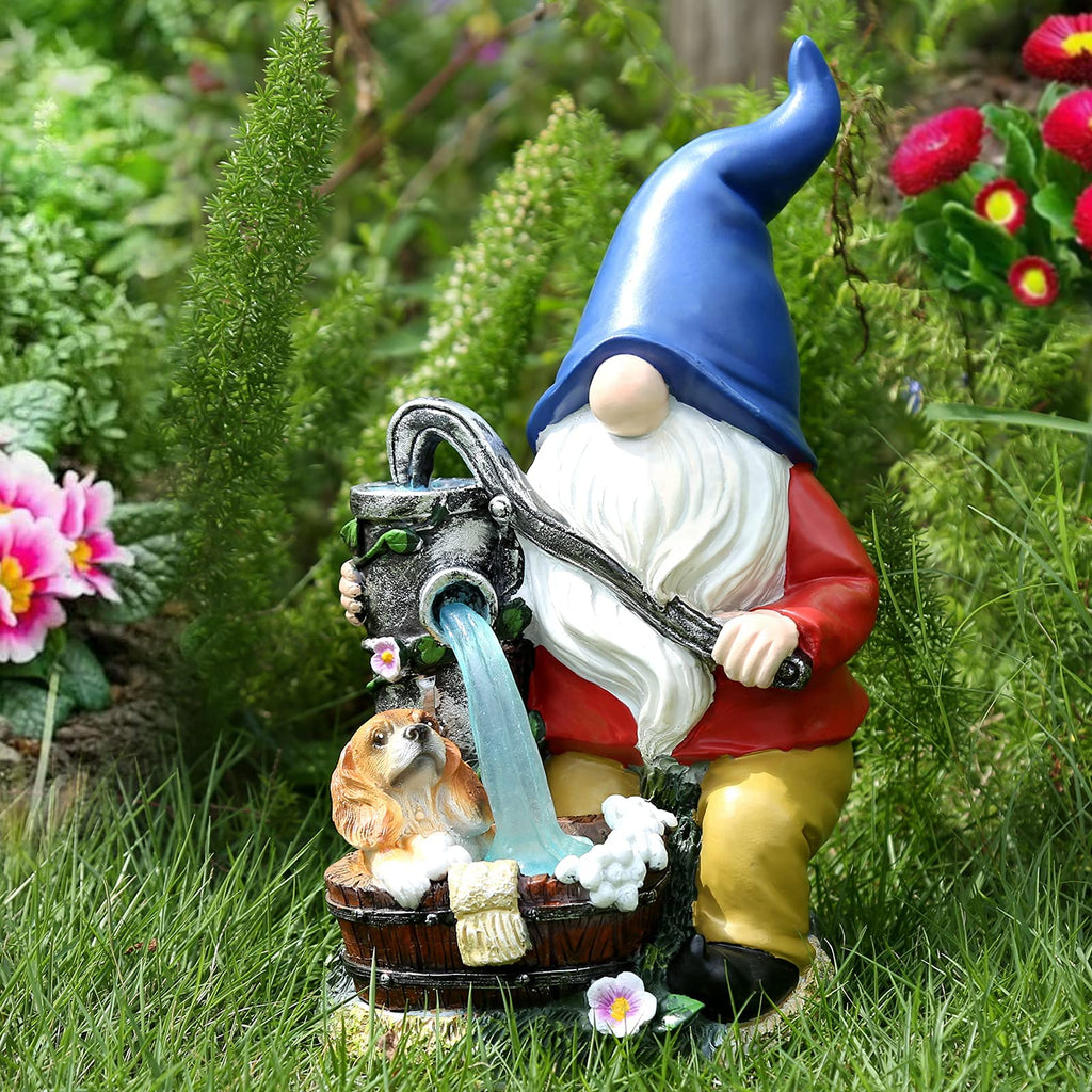 Panven Garden Gnome Statue, Gnome Decoration for Yard with Blue Solar Light, Patio Porch Yard Garden Decor for Outside, Lawn Ornament