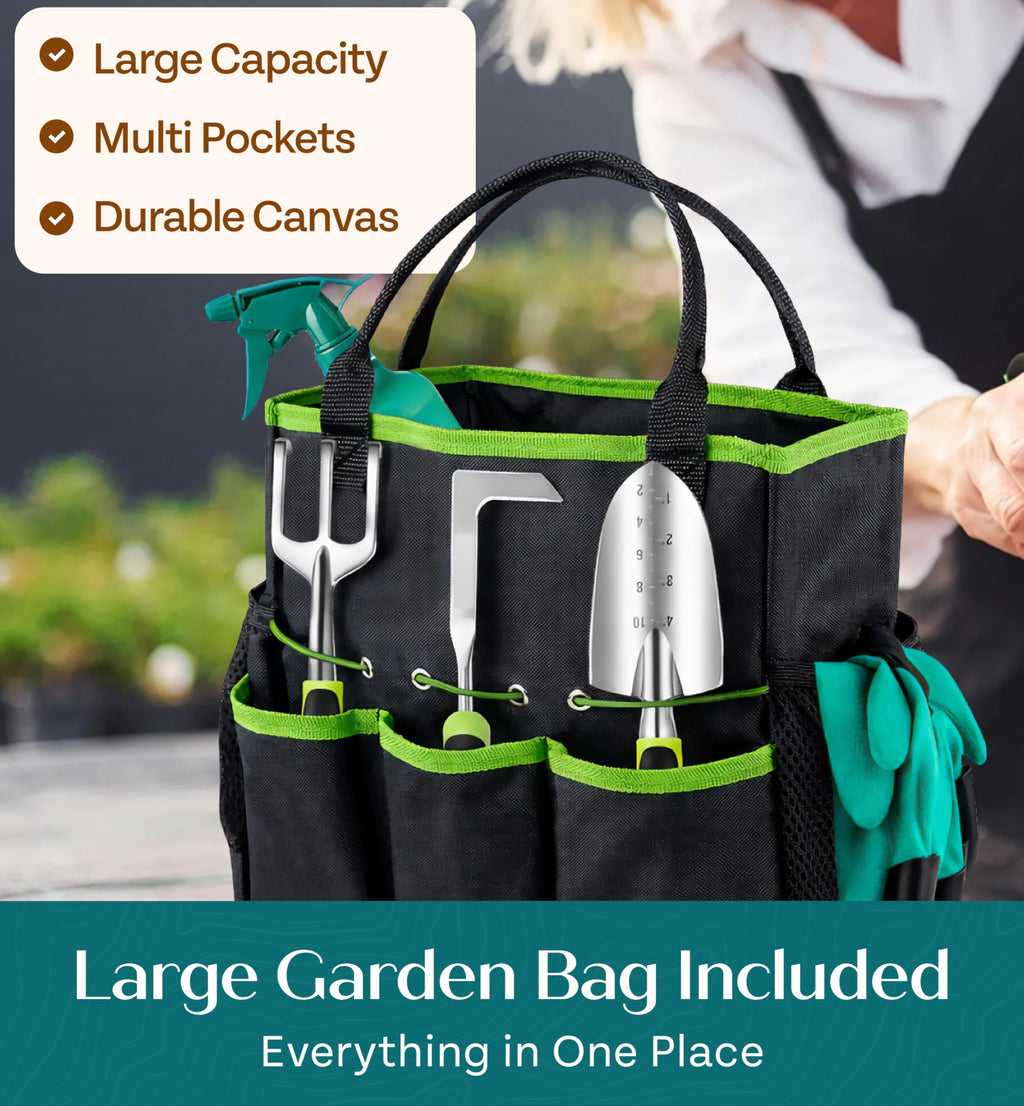 Heavy Duty Gardening Tools - Gardening Gifts for Women, Men, Mom, Dad - Durable, Ergonomic Garden Tools Set (Green)