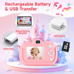 Kids Camera Toys for Ages 3 4 5 6 7 8 9 Girls, 48MP Dual Lens Toddler Digital Camera Christmas Birthday Gift, Kids Selfie Camera with 32G SD Card, Silicone Cover