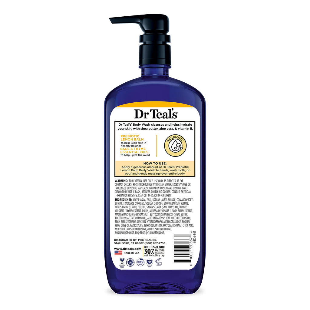Dr Teal's Body Wash with Pure Epsom Salt, with Prebiotic Lemon Balm & Sage, 24 fl oz (Pack of 4)