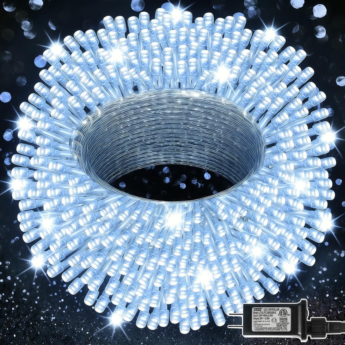 LJLNION 300 LED String Lights Outdoor Indoor, Extra Long 98.5FT Super Bright Christmas Lights, 8 Lighting Modes, Plug in Waterproof Fairy Lights for Holiday Wedding Party Bedroom Decorations ( White)