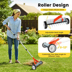 Thatch Rake with Wheels, 37-65.35'' Adjustable Dethatching Roller Rake Adjustable 0-12° Angle Stainless Steel Blades Heavy Duty Manual Dethatcher , Lawn Thatcher Rakes for Moss, Grass, Leaves, Debris