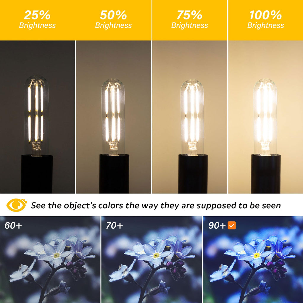 Dimmable E26 T10 LED Bulb Tube Light Bulbs 6W(60W Equivalent),Tubular Light Bulb Type T Long Thin Skinny Light Bulbs for Curio Cabinet,Piano Light,Chandelier,Hutch,4000K Neutral White 600LM,4 Pack